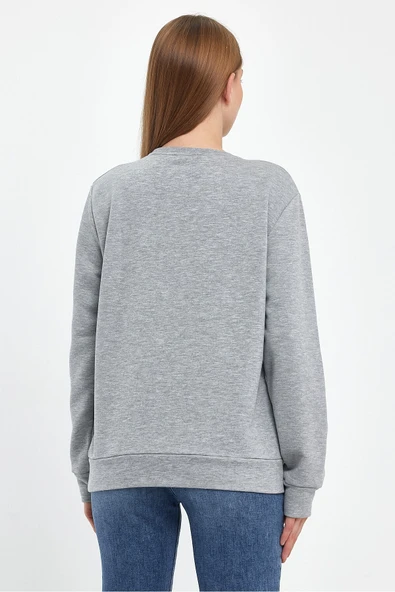 Kadın Bisiklet Yaka Rahat Kalıp 3 iplik Kalın AR Nakışlı Sweatshirt SPR24SWK33 - 11