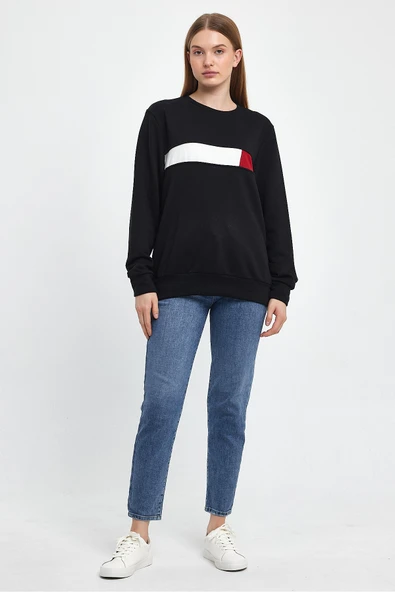 Kadın Bisiklet Yaka Rahat Kalıp 3 iplik Kalın Garnili Sweatshirt SPR24SWK35 - 3