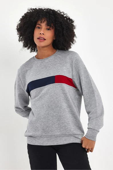 Kadın Bisiklet Yaka Rahat Kalıp 3 iplik Kalın Garnili Sweatshirt SPR24SWK35 - 10