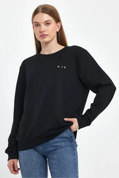 Kadın Bisiklet Yaka Rahat Kalıp 3 iplik Kalın AR Nakışlı Sweatshirt SPR24SWK33 - 3