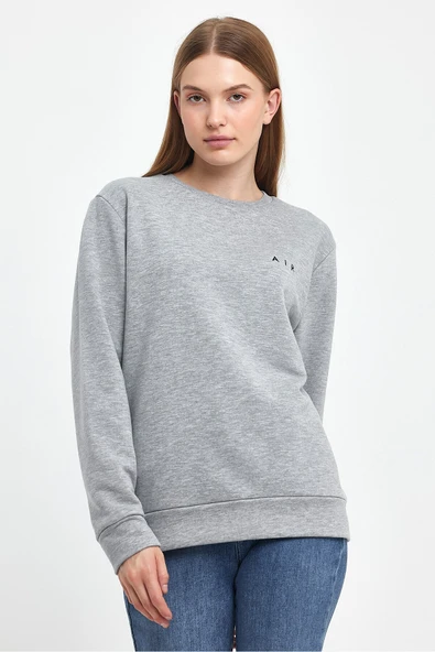 Kadın Bisiklet Yaka Rahat Kalıp 3 iplik Kalın AR Nakışlı Sweatshirt SPR24SWK33 - 10