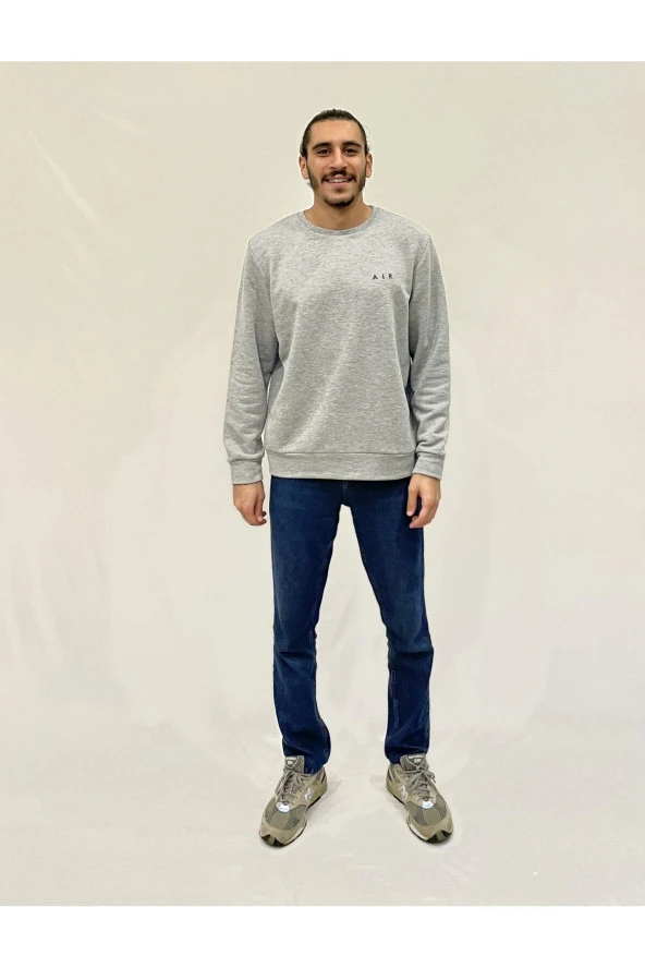 Erkek Bisiklet Yaka Rahat Kalıp 3 iplik Kalın AİR Nakışlı Sweatshirt SPR24SW33 - 5