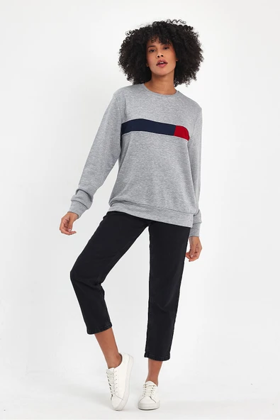 Süperlife Kadın Bisiklet Yaka Rahat Kalıp 3 iplik Kalın Garnili Sweatshirt SPR24SWK35 - 9
