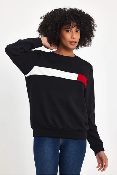 Kadın Bisiklet Yaka Rahat Kalıp 3 iplik Kalın Garnili Sweatshirt SPR24SWK35 - 4