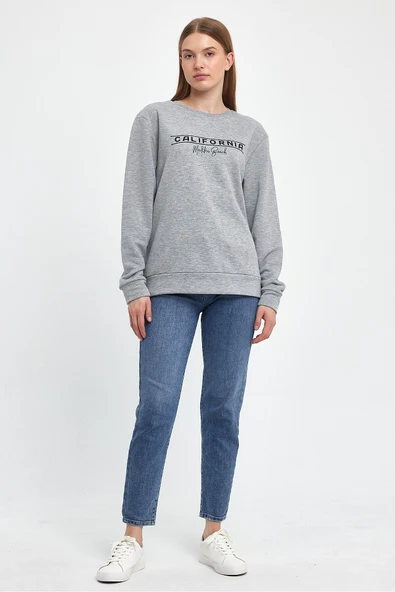 Süperlife Kadın Bisiklet Yaka Rahat Kalıp 3 iplik Kalın Californıa Baskılı  Sweatshirt SPR24SWK32 - 7