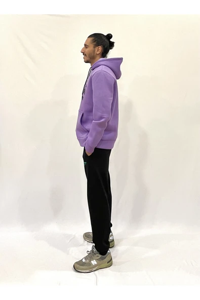 Erkek Kapşonlu Rahat Kalıp İçi Polarlı 3 iplik NYC Baskılı SweatShırt spr24sw09 - 9