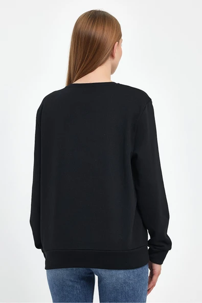 Kadın Bisiklet Yaka Rahat Kalıp 3 iplik Kalın Californıa Baskılı Sweatshirt SPR24SWK32 - 6