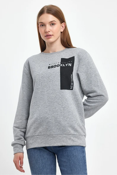 Kadın Bisiklet Yaka Rahat Kalıp 3 iplik Kalın W.Brooklyn Baskılı Sweatshirt SPR24SWK31 - 8