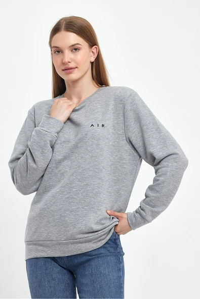 Kadın Bisiklet Yaka Rahat Kalıp 3 iplik Kalın AR Nakışlı Sweatshirt SPR24SWK33 - 7