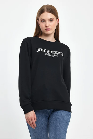 Kadın Bisiklet Yaka Rahat Kalıp 3 iplik Kalın Californıa Baskılı Sweatshirt SPR24SWK32 - 2
