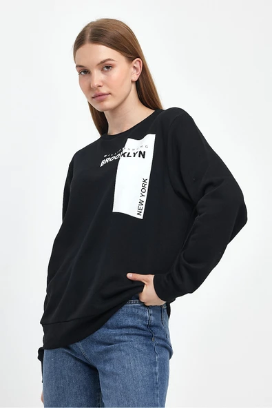 Kadın Bisiklet Yaka Rahat Kalıp 3 iplik Kalın W.Brooklyn Baskılı Sweatshirt SPR24SWK31 - 2