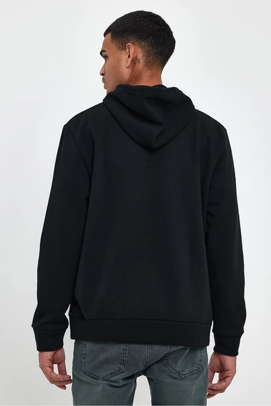 Erkek Kapşonlu Rahat Kalıp İçi Polarlı 3 iplik  Kalın AR Nakışlı Swetashırt spr24sw07 - Resim 6