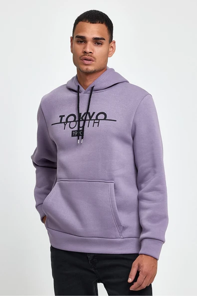 Kapşonlu Rahat Kalıp İçi Polarlı 3 iplik Tokyo Baskılı SweatShırt spr24sw12 - Resim 8