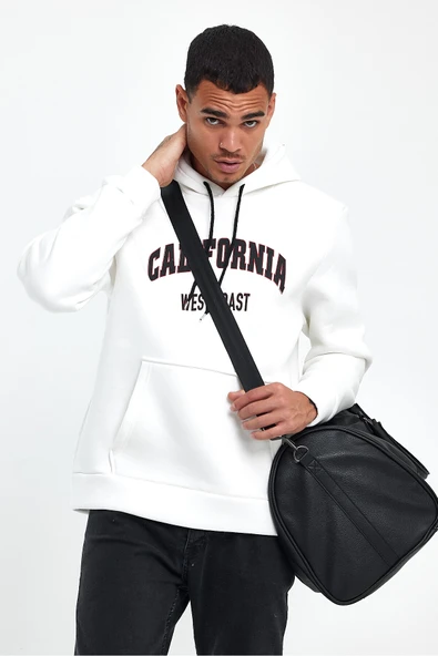 Erkek Kapşonlu Rahat Kalıp İçi Polarlı 3 iplik Californıa West Baskılı Swetashırt spr24sw08 - 11
