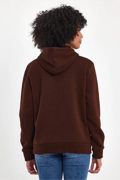 Kadın Kapşonlu Rahat Kalıp İçi Polarlı 3 iplik Air Nakışlı Swetashırt spr24swK07 - 5