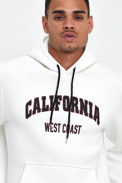 Erkek Kapşonlu Rahat Kalıp İçi Polarlı 3 iplik Californıa West Baskılı Swetashırt spr24sw08 - 9
