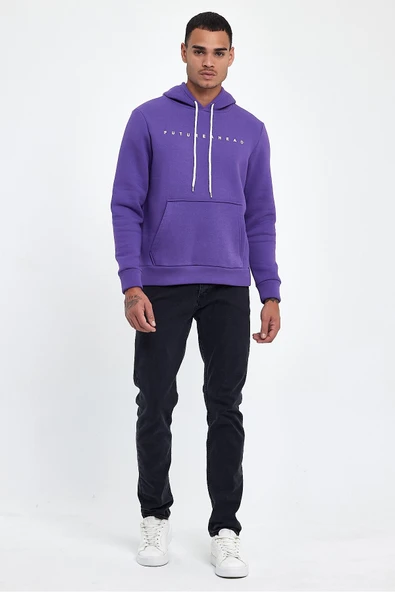 Erkek Kapşonlu Rahat Kalıp İçi Polarlı 3 iplik Feture Baskılı SweatShırt spr24sw14 - 8