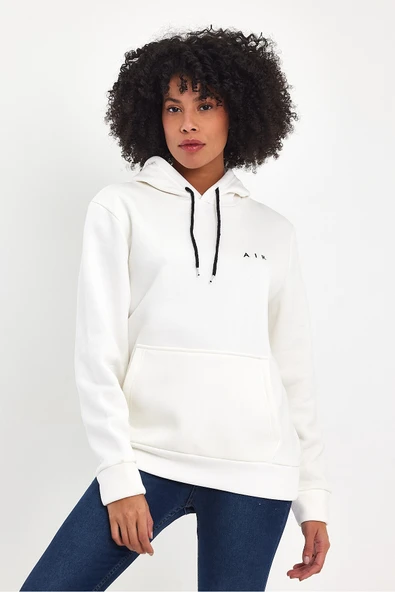 Kadın Kapşonlu Rahat Kalıp İçi Polarlı 3 iplik Air Nakışlı Swetashırt spr24swK07 - 9