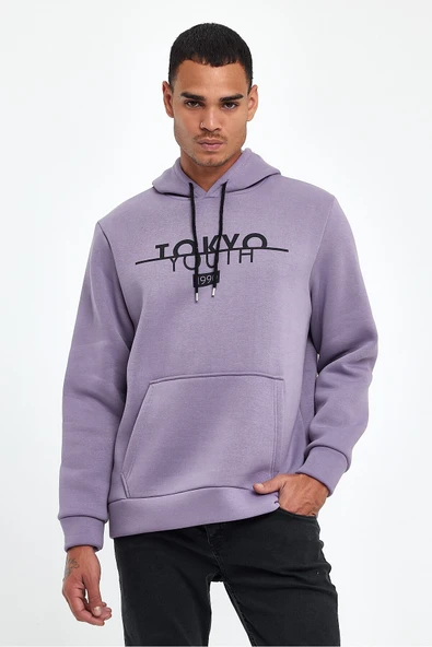 Kapşonlu Rahat Kalıp İçi Polarlı 3 iplik Tokyo Baskılı SweatShırt spr24sw12 - Resim 11