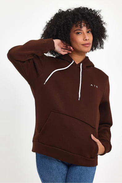 Kadın Kapşonlu Rahat Kalıp İçi Polarlı 3 iplik Air Nakışlı Swetashırt spr24swK07 - 2