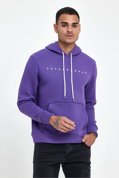 Erkek Kapşonlu Rahat Kalıp İçi Polarlı 3 iplik Feture Baskılı SweatShırt spr24sw14 - 9