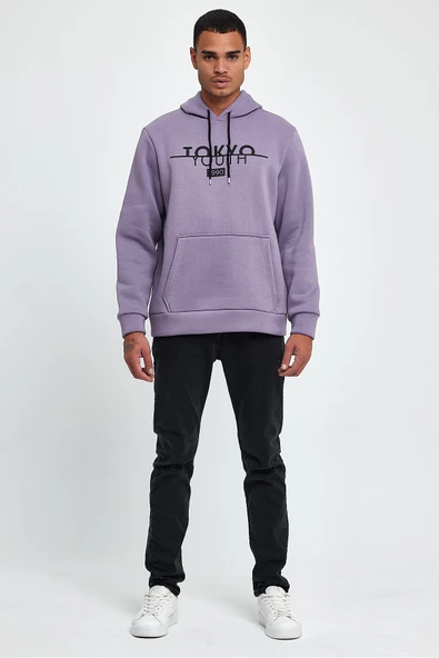 Kapşonlu Rahat Kalıp İçi Polarlı 3 iplik Tokyo Baskılı SweatShırt spr24sw12 - Resim 7