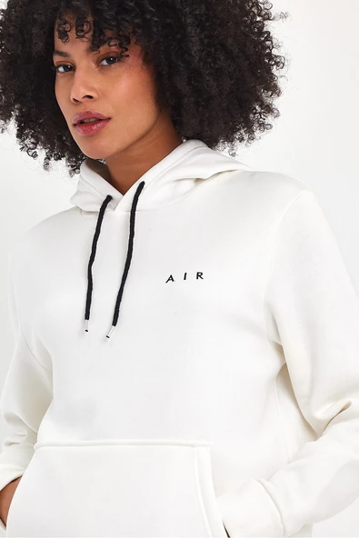 Kadın Kapşonlu Rahat Kalıp İçi Polarlı 3 iplik Air Nakışlı Swetashırt spr24swK07 - 10