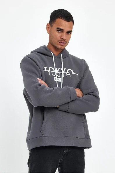 Süperlife Erkek Kapşonlu Rahat Kalıp İçi Polarlı 3 iplik Tokyo Baskılı SweatShırt spr24sw12 - 4