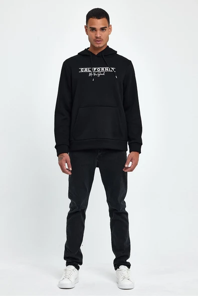 Süperlife Erkek Kapşonlu Rahat Kalıp İçi Polarlı 3 iplik Californıa Baskılı SweatShırt spr24sw11