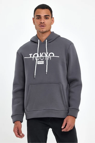 Kapşonlu Rahat Kalıp İçi Polarlı 3 iplik Tokyo Baskılı SweatShırt spr24sw12 - 2