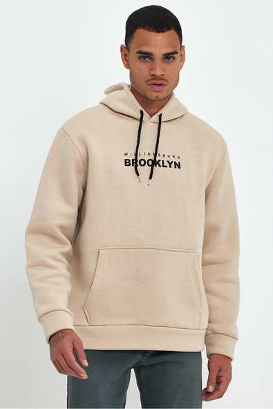 Süperlife Erkek Kapşonlu Rahat Kalıp İçi Polarlı 3 iplik  Wıllamsburg Brooklyn Baskılı Swetashırt spr24sw04 - 8