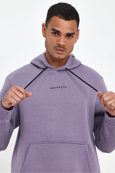 Erkek Kapş.Rahat Kalıp İçi Polarlı 3 iplik Orta Brooklyn Baskılı SweatShırt spr24sw13 - 10