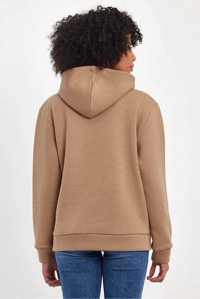 Kadın Kapşonlu Rahat Kalıp İçi Polarlı 3 iplik Californıa Baskılı SweatShırt spr24swk11 - 10