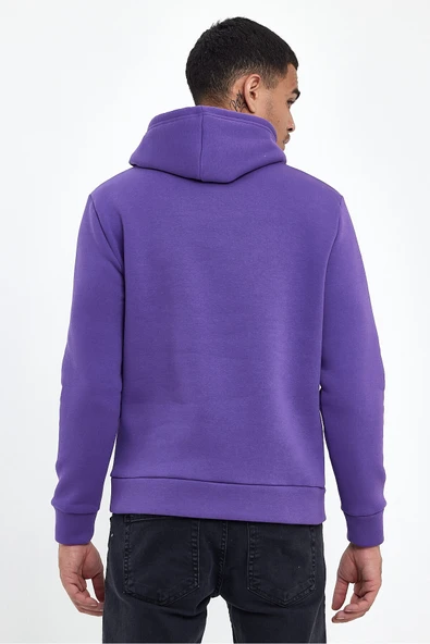 Erkek Kapşonlu Rahat Kalıp İçi Polarlı 3 iplik Feture Baskılı SweatShırt spr24sw14 - 11