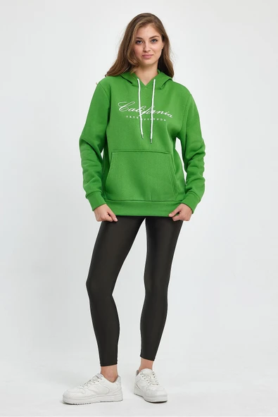 Süperlife Kadın Kapşonlu Rahat Kalıp İçi Polarlı 3 iplik Californıa Baskılı Swetashırt spr24swk03 - 7