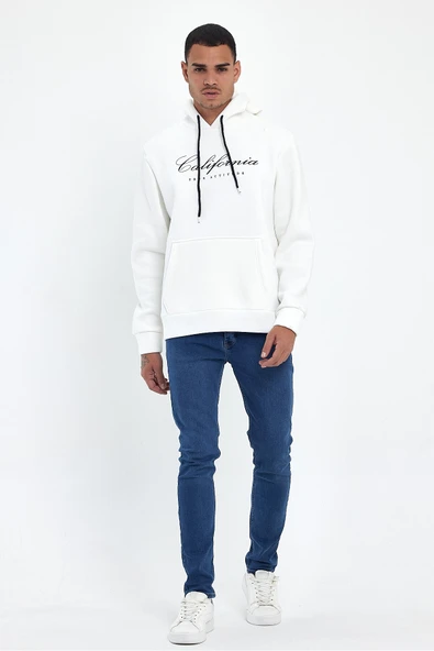 Erkek Kapşonlu Rahat Kalıp İçi Polarlı 3 iplik EL Yazılı Californıa Baskılı Swetashırt spr24sw03 - 8