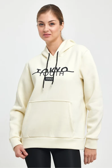 Kadın Kapşonlu Rahat Kalıp İçi Polarlı 3 iplik Tokyo Baskılı Swetashırt Spr24swk12 - 10