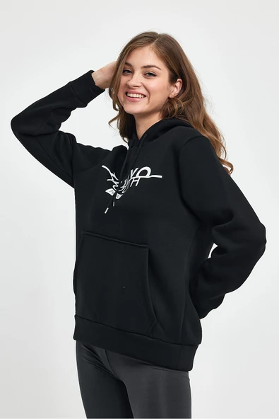 Kadın Kapşonlu Rahat Kalıp İçi Polarlı 3 iplik Tokyo Baskılı Swetashırt Spr24swk12 - 2