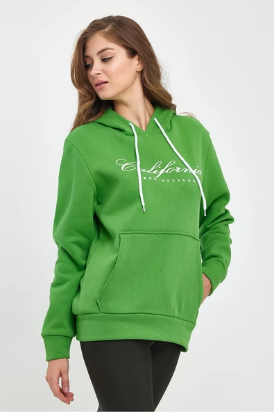 Süperlife Kadın Kapşonlu Rahat Kalıp İçi Polarlı 3 iplik Californıa Baskılı Swetashırt spr24swk03 - 8