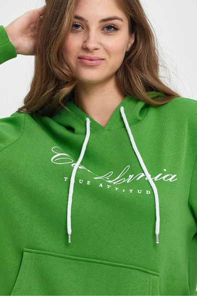 Süperlife Kadın Kapşonlu Rahat Kalıp İçi Polarlı 3 iplik Californıa Baskılı Swetashırt spr24swk03 - 11