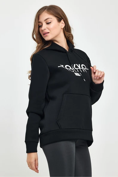 Kadın Kapşonlu Rahat Kalıp İçi Polarlı 3 iplik Tokyo Baskılı Swetashırt Spr24swk12 - 4