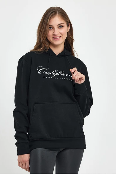 Süperlife Kadın Kapşonlu Rahat Kalıp İçi Polarlı 3 iplik Californıa Baskılı Swetashırt spr24swk03 - 3