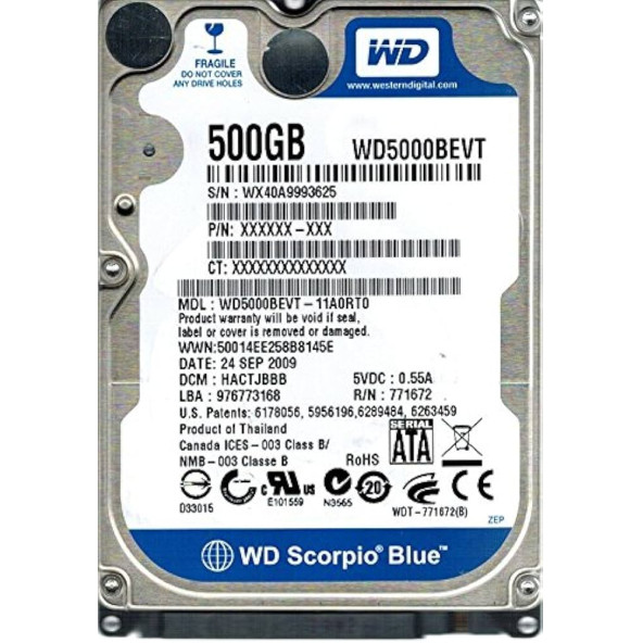 Western Digital Scorpio Blue 500 GB WD5000BEVT Notebook Hard Disk