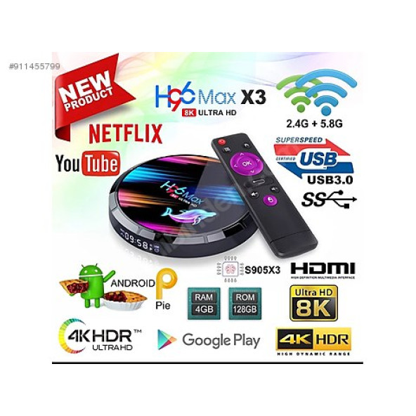 H96 Max X3 8k 4gb /32gb Android 9.0 Ve 8k Tv Kutusu