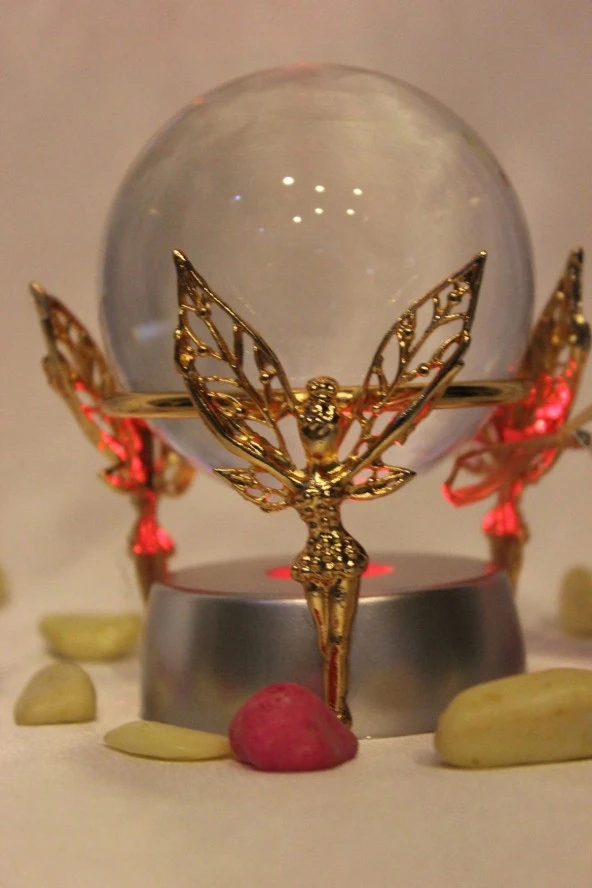 kristal Cam Küre Pirinç Peri objeli Gold - Resim 2