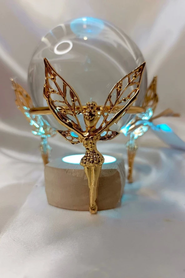 kristal Cam Küre Pirinç Peri objeli Gold - Resim 3