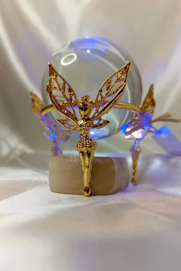 kristal Cam Küre Pirinç Peri objeli Gold - Resim 5
