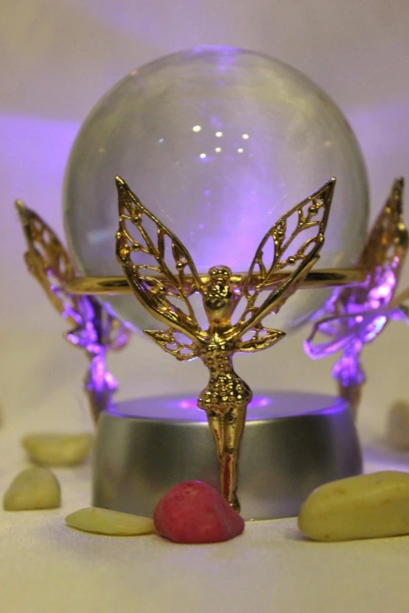 kristal Cam Küre Pirinç Peri objeli Gold - Resim 8