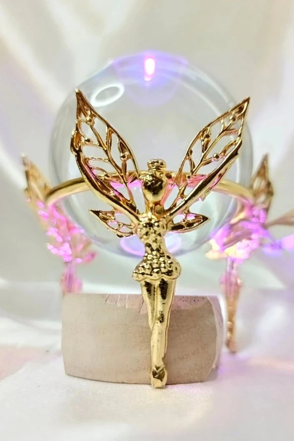 kristal Cam Küre Pirinç Peri objeli Gold - Resim 11