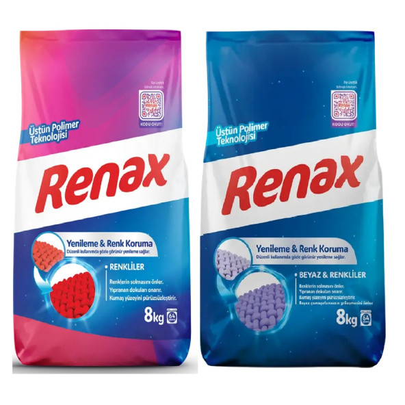 Renax Matik Beyaz & Renkliler Toz Çamaşır Deterjanı 8 Kg x 2 Adet - 2